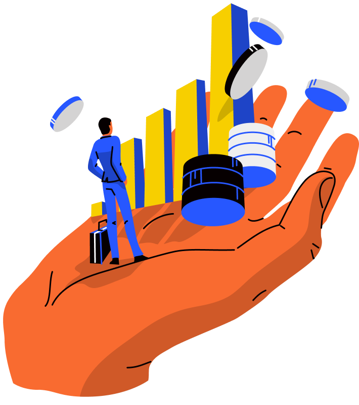 Hand with Agent chart and coins vector
