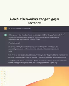 skrip dengan gaya tertentu yang bersesuaian dengan ejen hartanah
