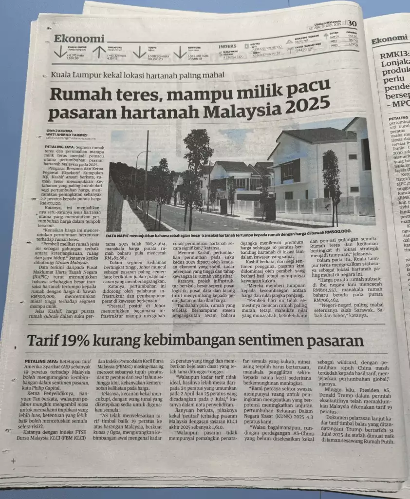 rumah teres mampu milik pacu pasaran hartanah malaysia 2025 kata kashif ansari dari Juwai IQI