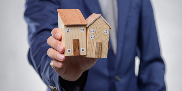 一只手拿着两个模型房