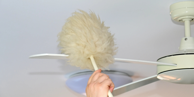 用鸡毛扫帚打扫风扇