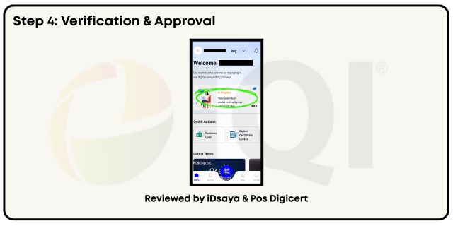 a) Your details will be reviewed and validated by the system and Pos Digicert

b) Once approved, your iDsaya account is ready for eSPA signing

Note: Approval usually takes around 3 working days, depending on verification checks.