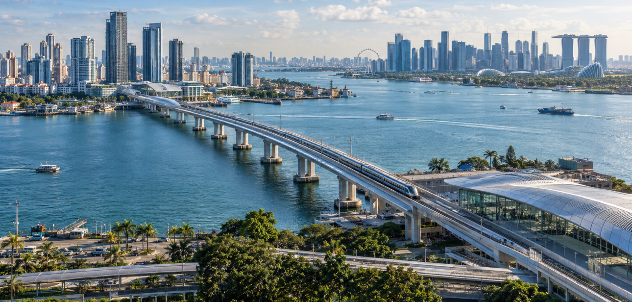 Johor Bahru skyline with the Causeway, illustrating the 2027 Johor property market forecast