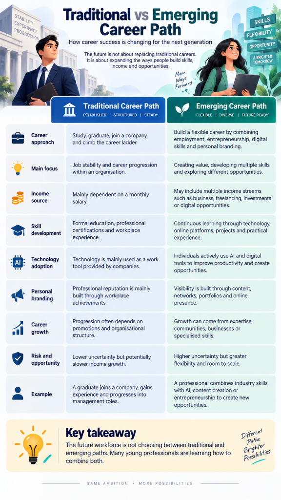 Traditional vs emerging career path comparison for Malaysia's future workforce